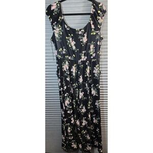 NoBo No Boundaries Floral Romper Plus Size XL Black Pink Yellow Boho Summer
